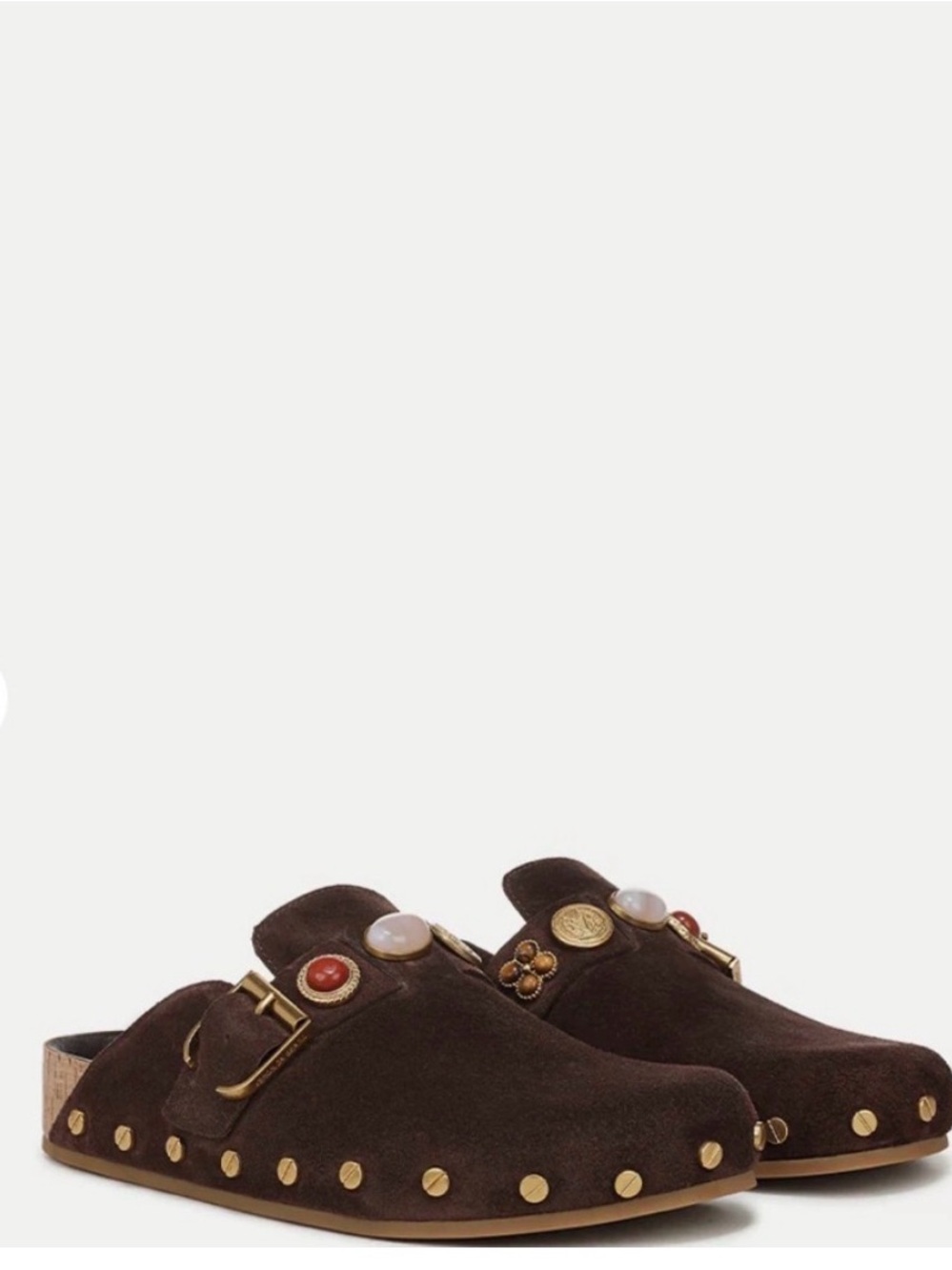 Veronica Beard Brown Suede Embellished Mule Clogs